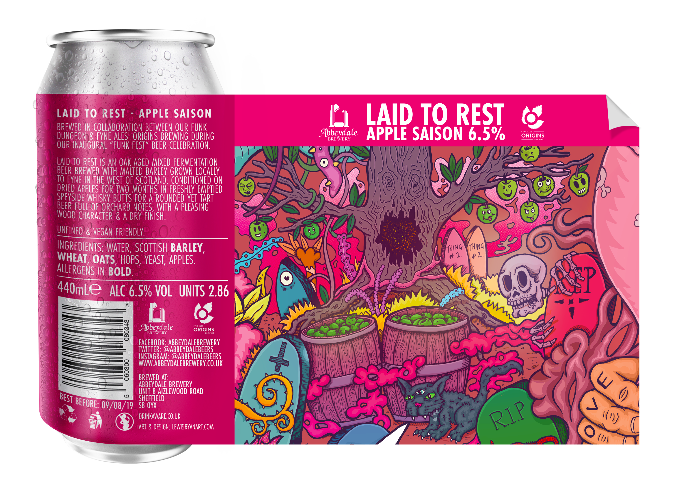 Craft Beer Label Illustration - Abbeydale Brewery - Origins Fyne Ales - Laid to Rest Apple Saison